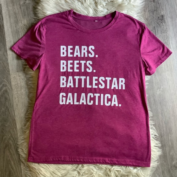 Tops - The Office T Shirt Dwight Bears Beets Battlestar Galactica Medium maroon